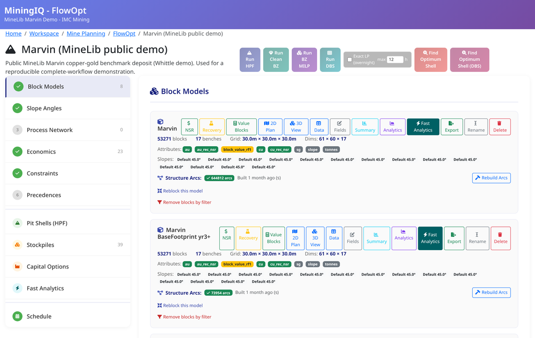 MiningIQ — FlowOpt run setup