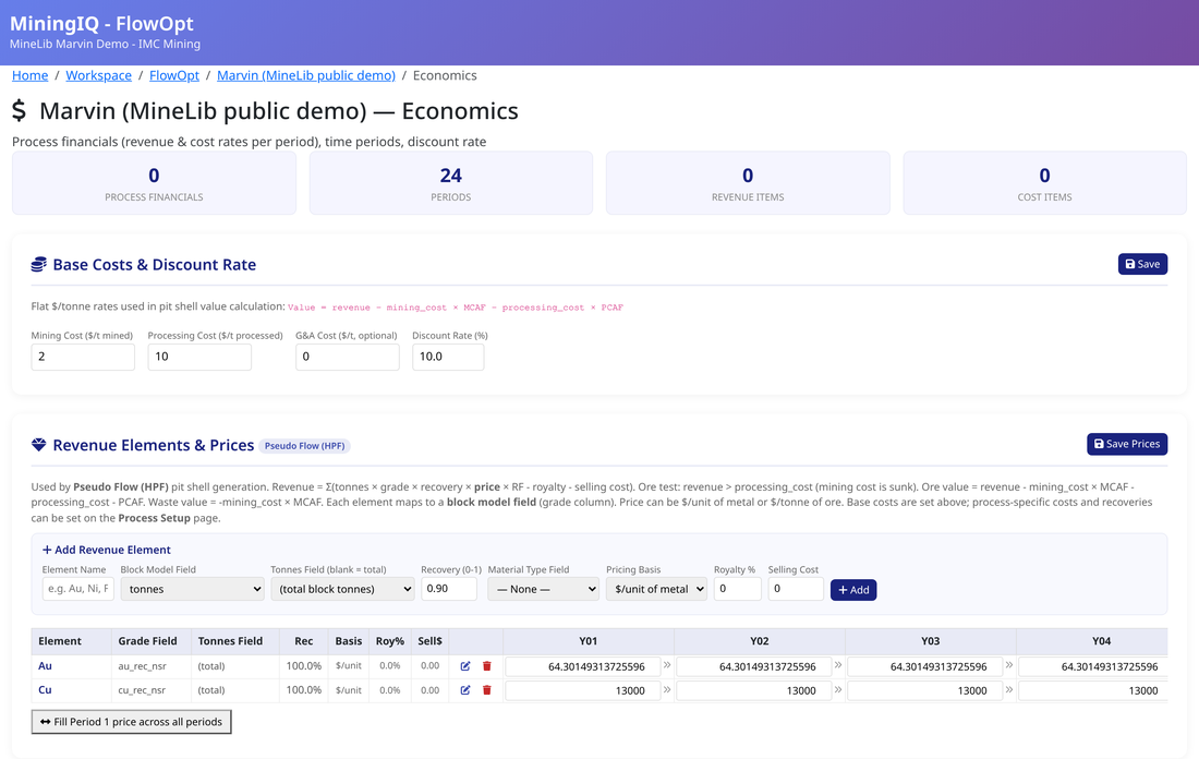 MiningIQ — HPF economic inputs